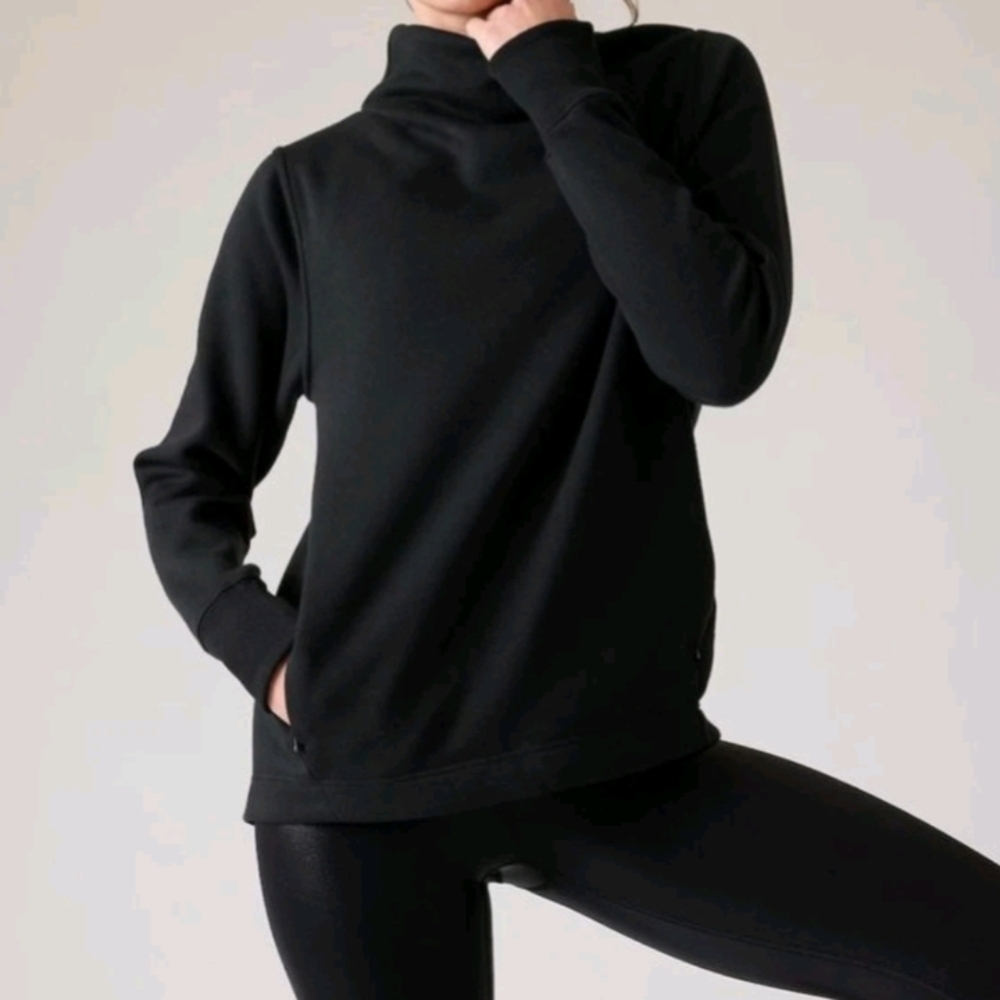 ATHLETA Cozy Karma Twist Neck Sweatshirt Black Lined Pullover Size Medium